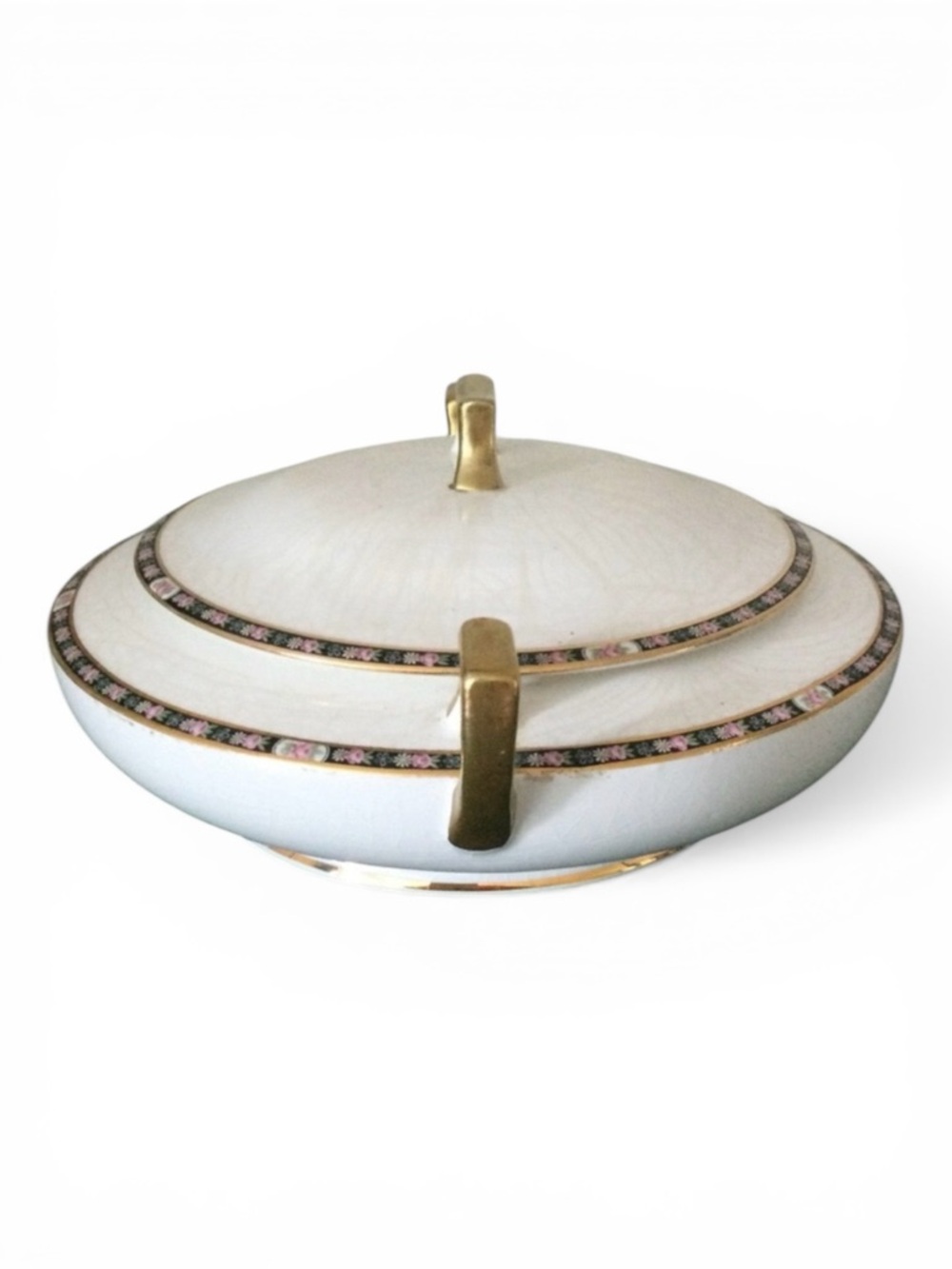 Antique 1920s HOMER LAUGHLIN Covered Serving Dish – Gold Trim Crackled Glaze EUC - Picture 4 of 15